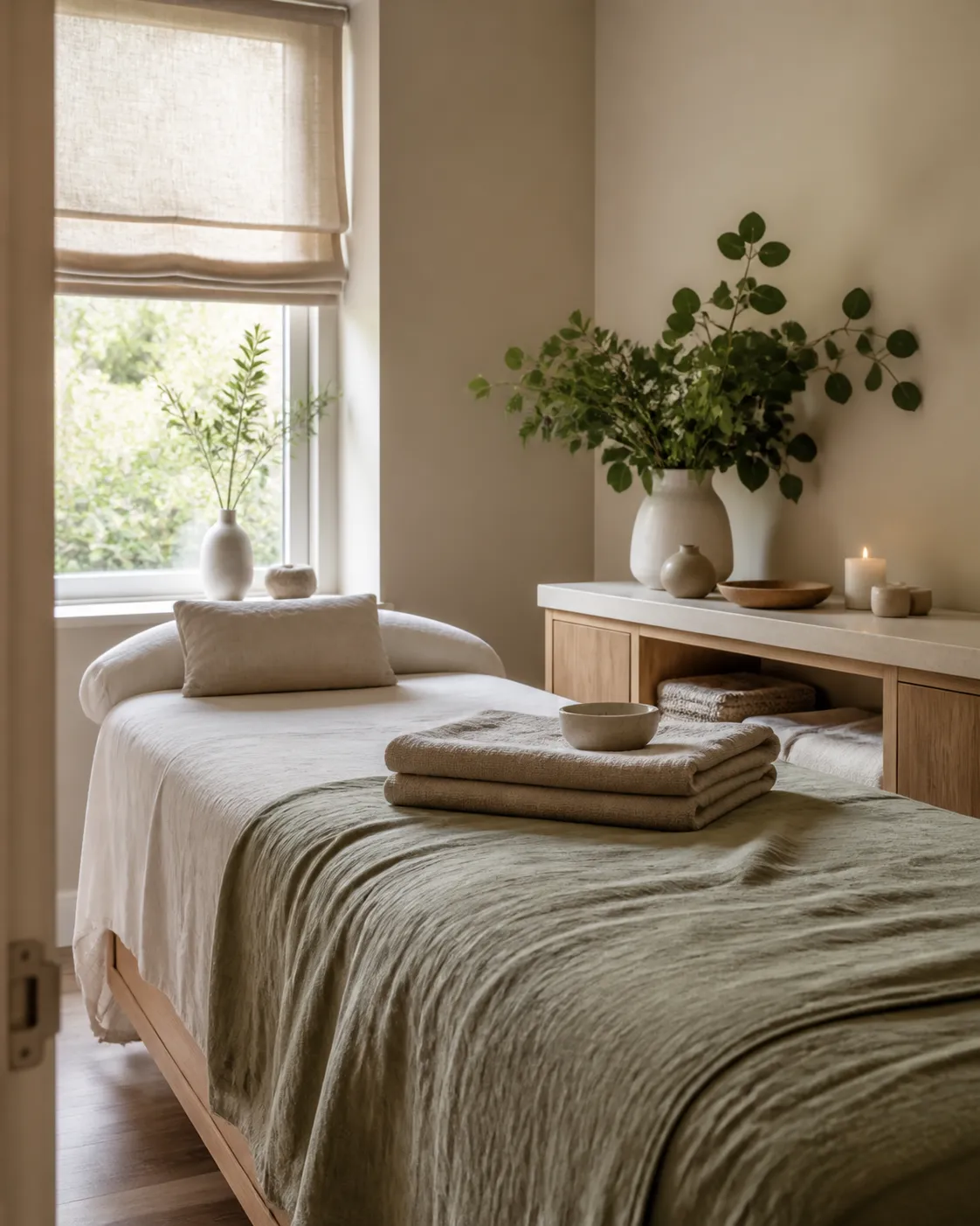 A calm beauty treatment room prepared for a comfortable appointment